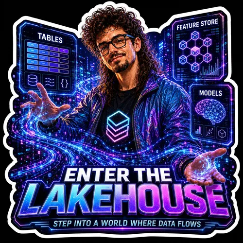 Neon sticker reading “Enter the lakehouse”